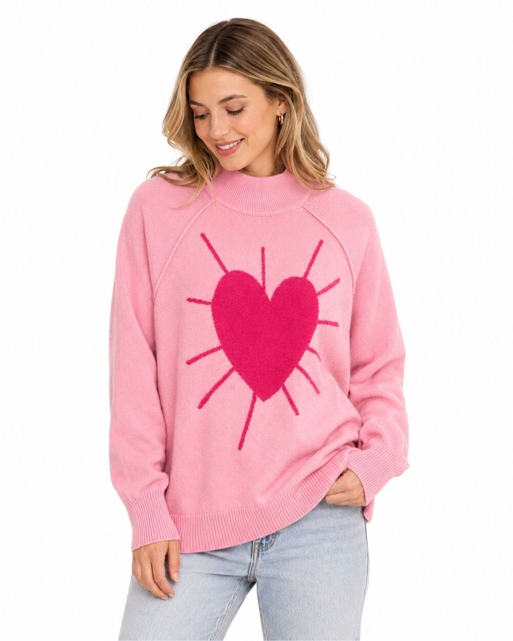Kerri Rosenthal Pink Radiant Heart Mock Neck Sweater Women’s Size Medium